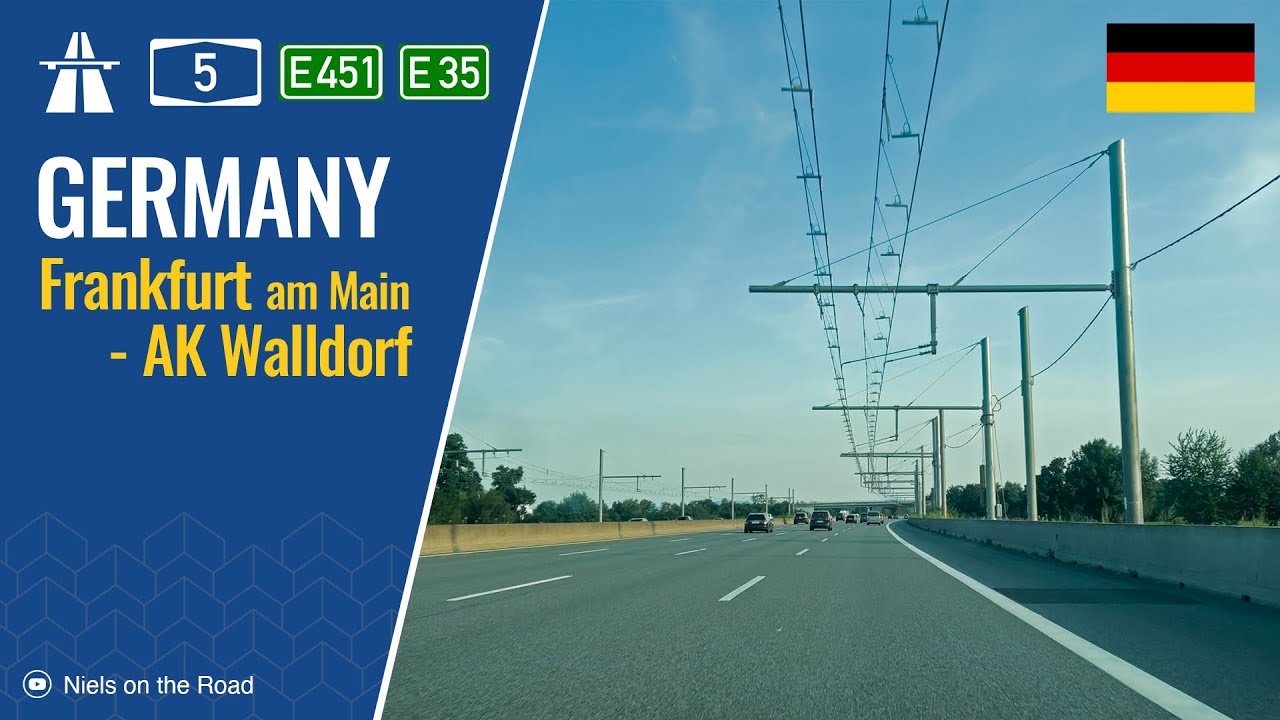 Driving in Germany: Autobahn A5 E451 E35 from Frankfurt am Main to AK Walldorf