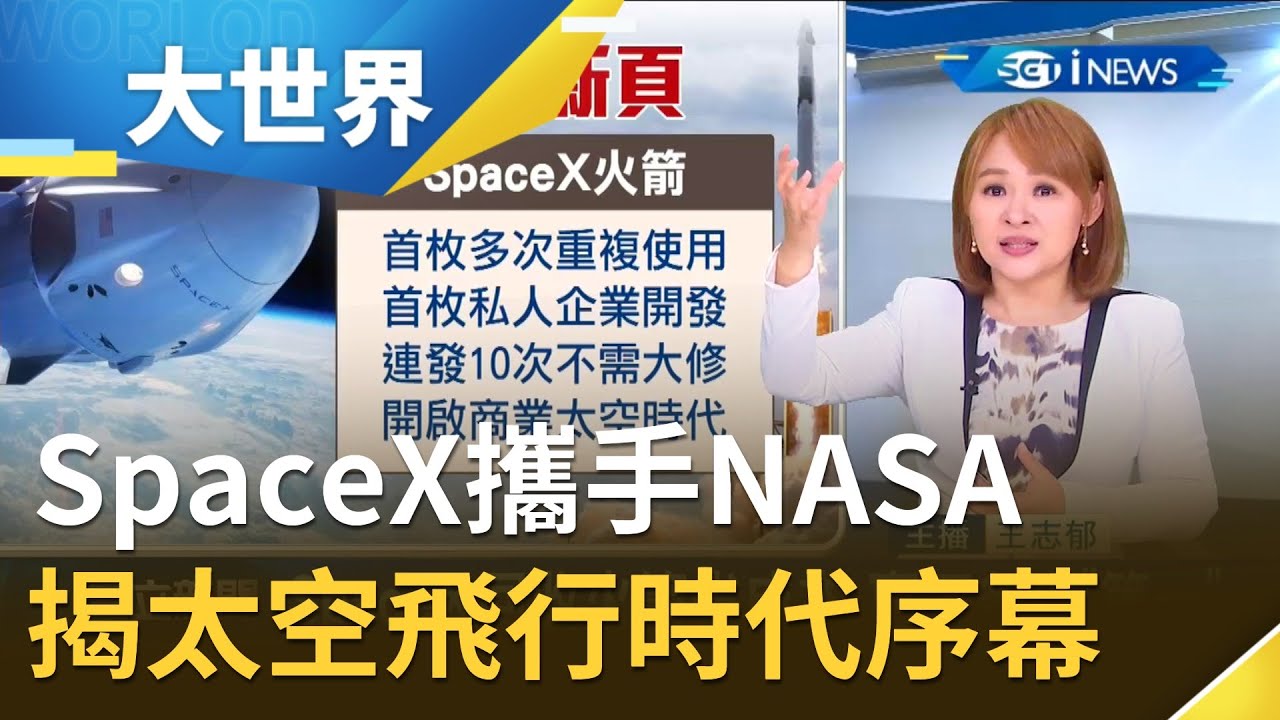 SpaceX攜手NASA成功將太空人送上外太空 私人企業揭開太空飛行時代序幕！｜主播 王志郁｜【大世界新聞】20200804｜三立iNEWS