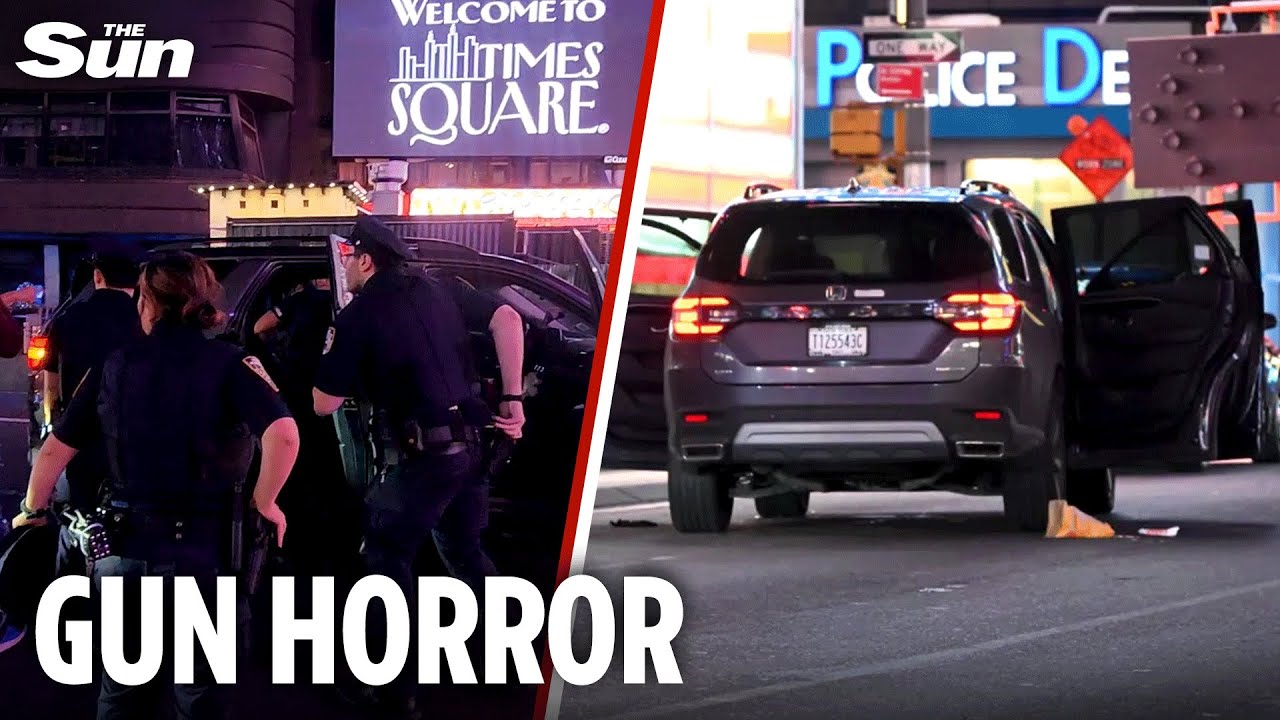 Three hurt after teen gunman opens fire in Times Square with car 'hit by bullets' as crowds flee
