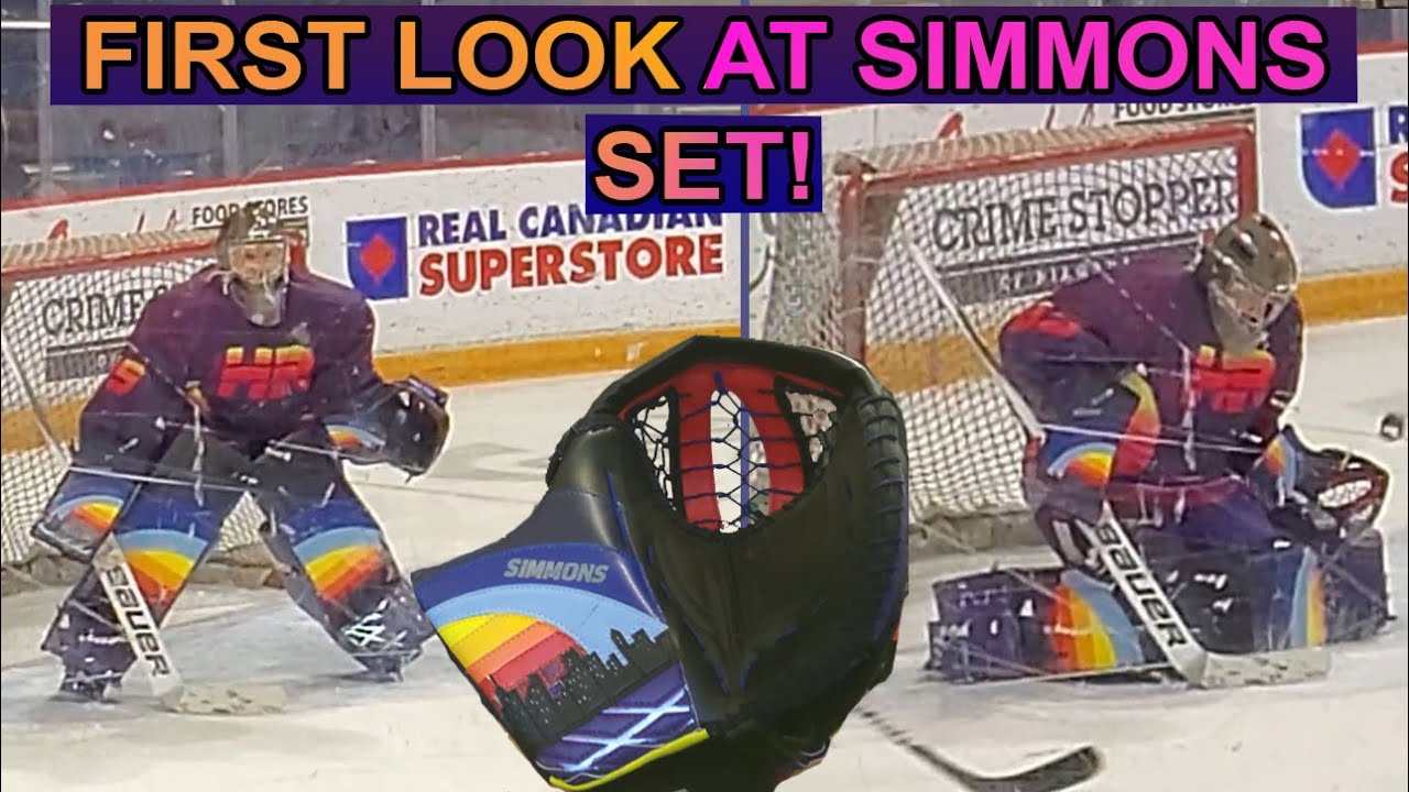 Checking out custom Simmons M4trix pads and 1083 580 catching glove! Stands view beer league hockey