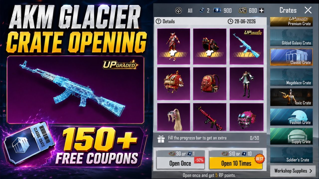 😍 Free AKM GLACIER In Classic Crate Bgmi | Bgmi New Classic Crate | How To Get Free Classic Crate?