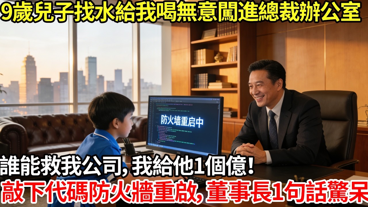 9歲兒子等我掃完廁所下班看我大汗淋漓想找水給我喝無意闖進吵鬧的總裁辦公室誰能救我公司，我給他1個億！兒子開口：我可以試試換一杯水就夠敲下三行代碼防火牆重啟 董事長1句話#為人處世#生活經驗#情感#故事