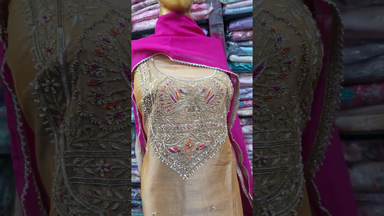 golden colour neck handmade bottom phulkari work dupatta phulkari work best price DM 70098 07535