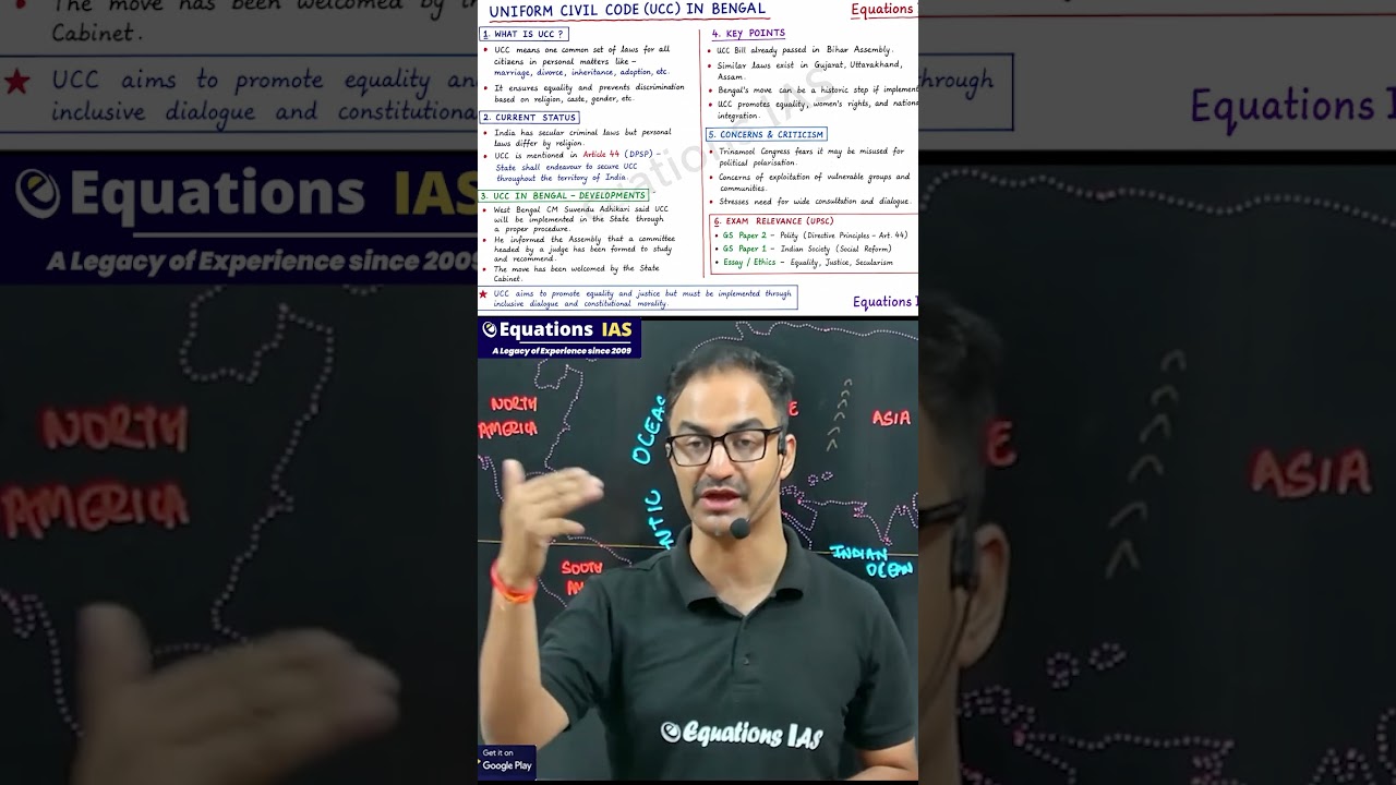 Aaj ka News Capsule | Uniform Civil Code (UCC) in West Bengal Explained | Article 44, DPSP, | UPSC |