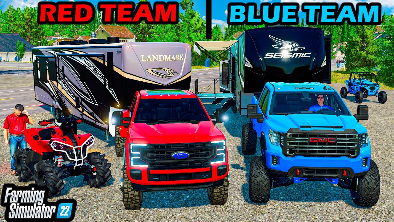 CAMPING CONTEST! BUILDING BEST LUXURY SETUP (RED TEAM) | FS22