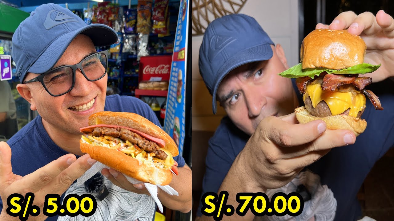 Hamburguesa BARATA VS CARA  S/. 5.00 vs S/. 70.00 | ¿vale la pena? | Dilo Nomás @guiadebolsilloo