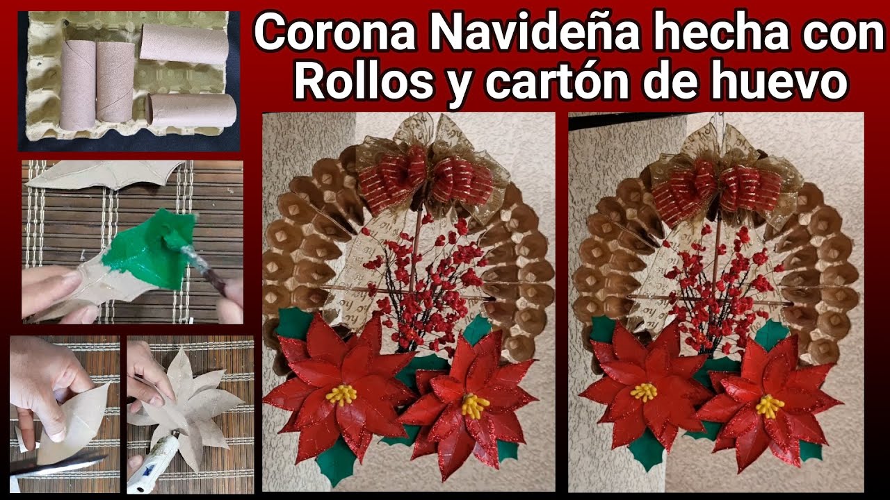 Corona Navideña de cartón de huevo y rollos