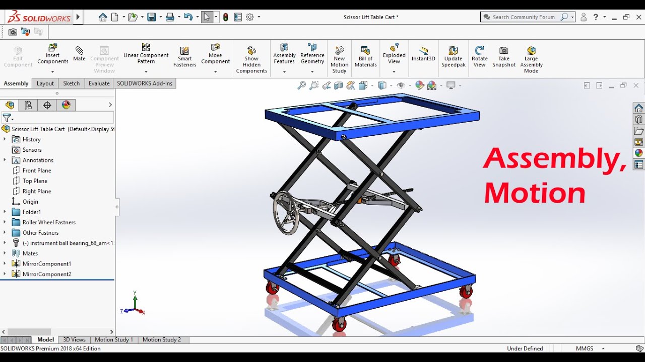 Part 2 Mechanical Scissor Lift Table Cart Assembly and Animation in Solidworks