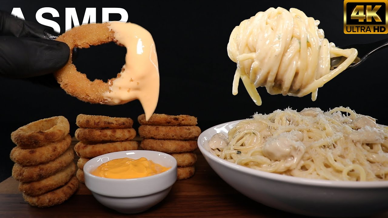 🧅🍝 CRISPY ONION RINGS WITH CREAMY CHICKEN ALFREDO PASTA THIS COMBO SHOULD NOT WORK THIS WELL 🤯