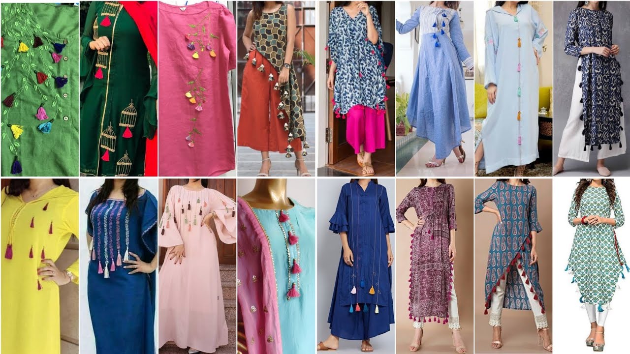 Simple & Stylish look Design with Tassel on Kurti 2023 | Tassel Work on kurti neck