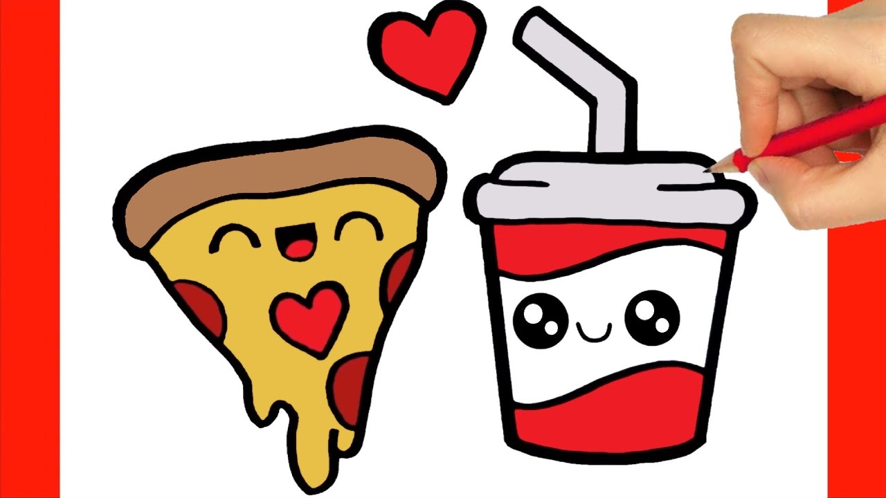 HOW TO DRAW PIZZA   HOW TO DRAW SODA - DRAWING PIZZA AND SODA KAWAII