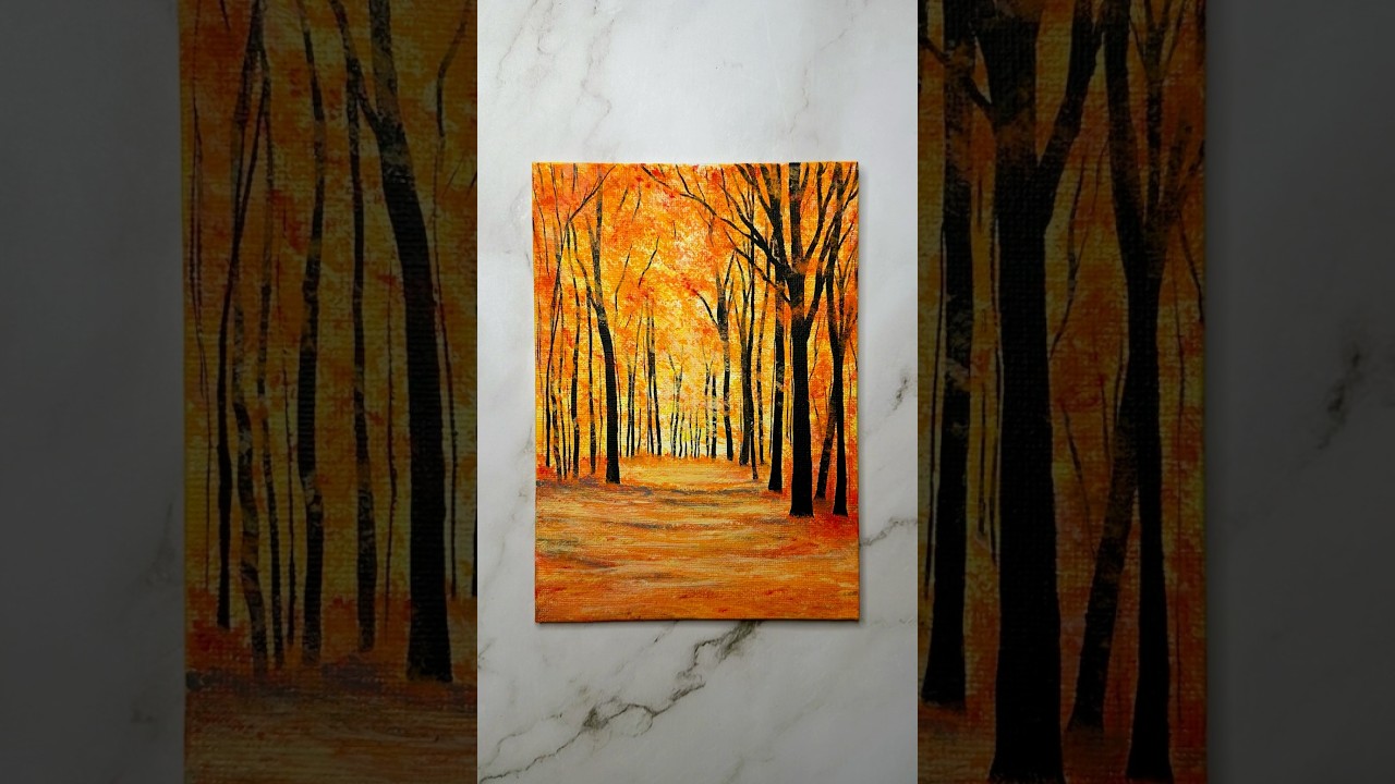 fall forest 🍁🧡🍂🌳 #art #painting #forest #shorts #artshorts