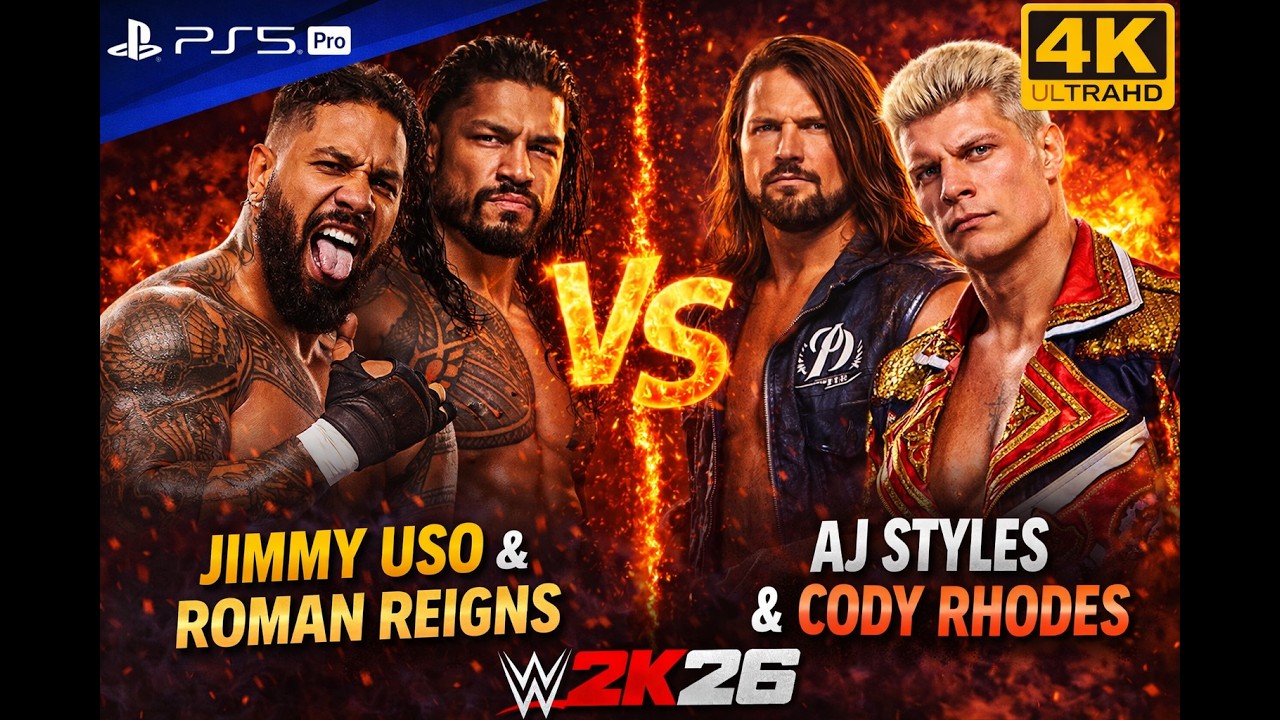 Матч WWE Джимми Усо, Романа Рейнса против Эй Джей Стайлза и Коди Роудса #wwe #wwe2k25 #wwesmackdown