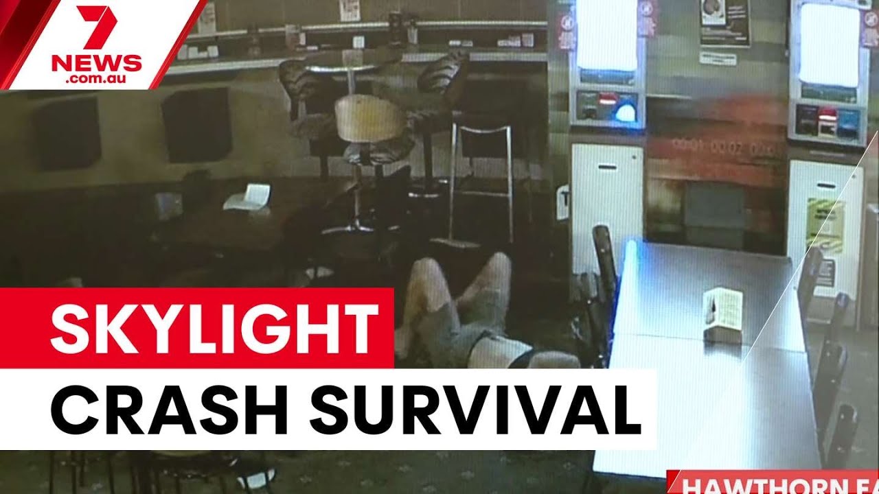 Pub patron crashes through skylight, walks away unscathed | 7NEWS