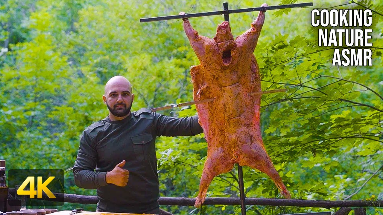 WHOLE LAMB on an OPEN FIRE! Cooking in the Forest [4K, ASMR, NATURE]