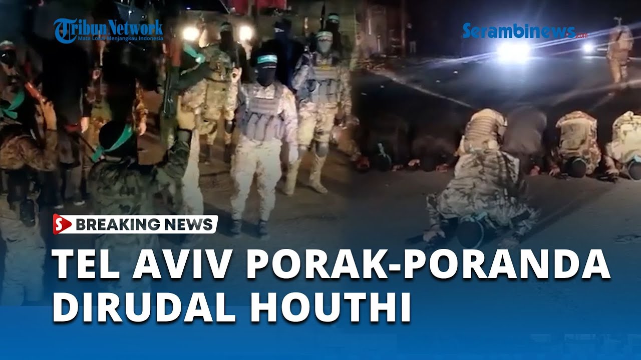 Militan Palestina Bersorak seusai Tel Aviv Porak poranda Dirudal Houthi