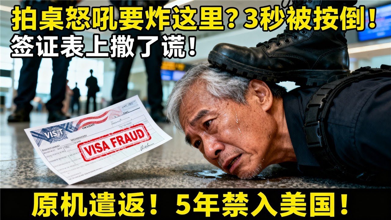 62岁退休干部在美国海关拍桌怒吼 我要炸了这里 ！3秒被特警按倒，手机微信记录曝光：他在签证表上撒了谎！原机遣返+5年禁入！