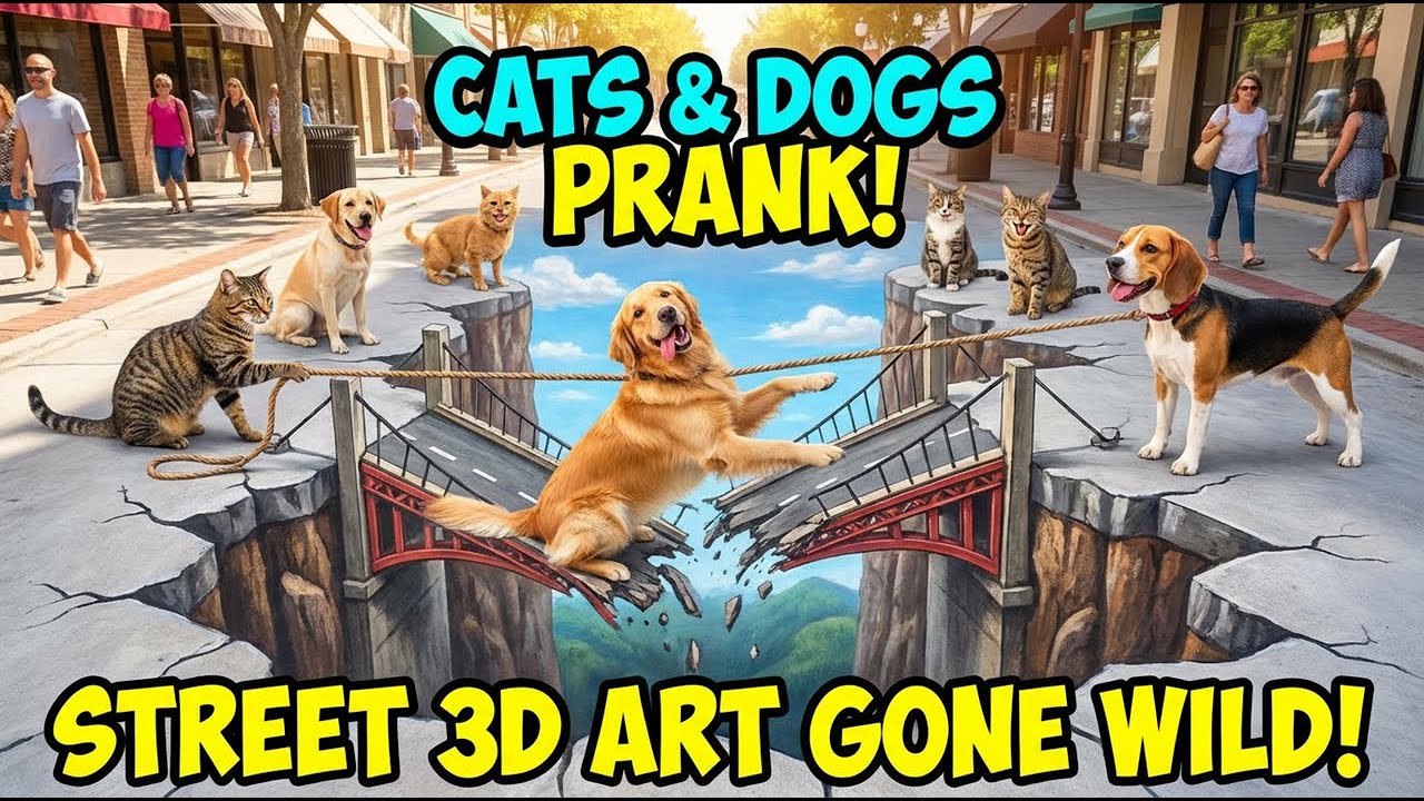 Собаки и кошки в панике из-за 3D-уличного искусства