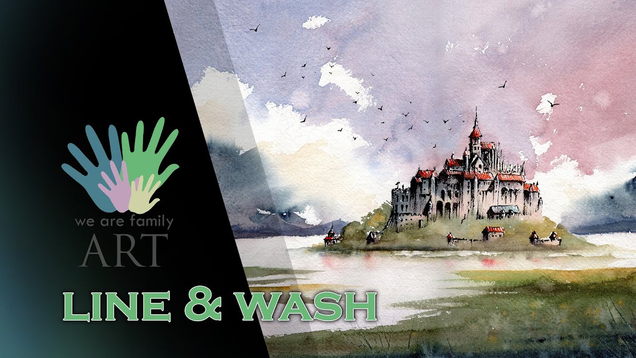Line and Wash Watercolor Speedpaint Tutorial, Mont Saint Michel Abbey