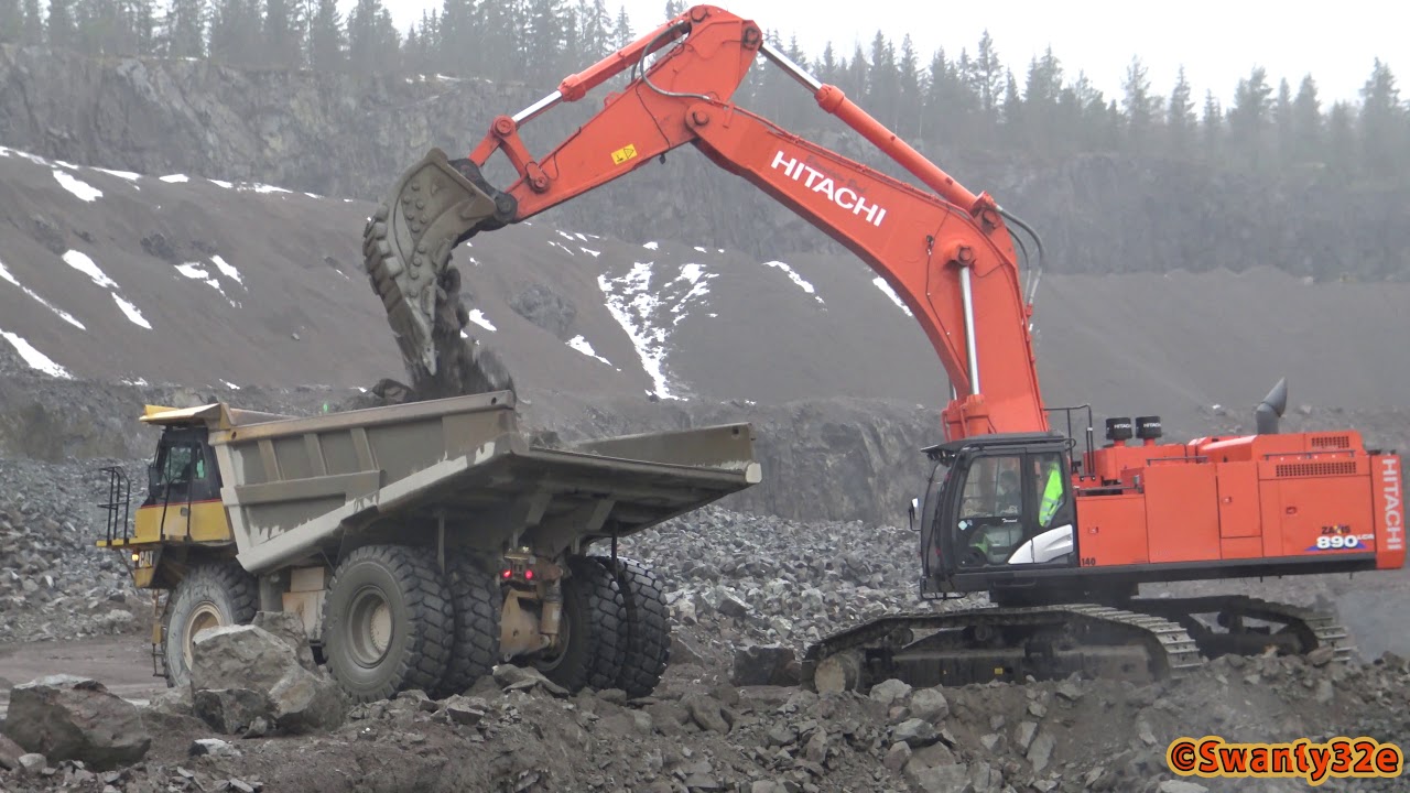 4K| Hitachi Zaxis 890LCR Loading CAT 775D Quarry Truck