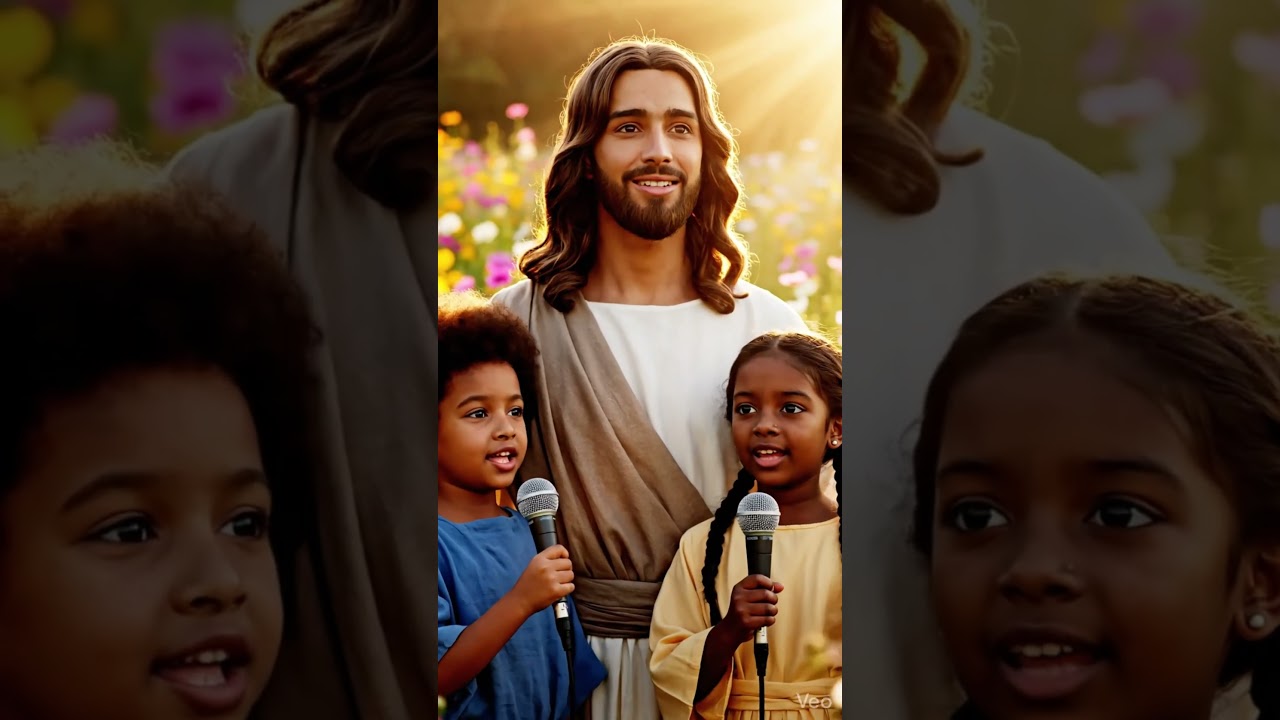 Duas crianças cantando “Aleluia” com pureza, alegria e fé com Jesus.