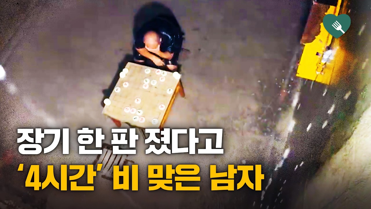 장기 패배하자, 장대비 속에서 4시간 동안 복기한 남자