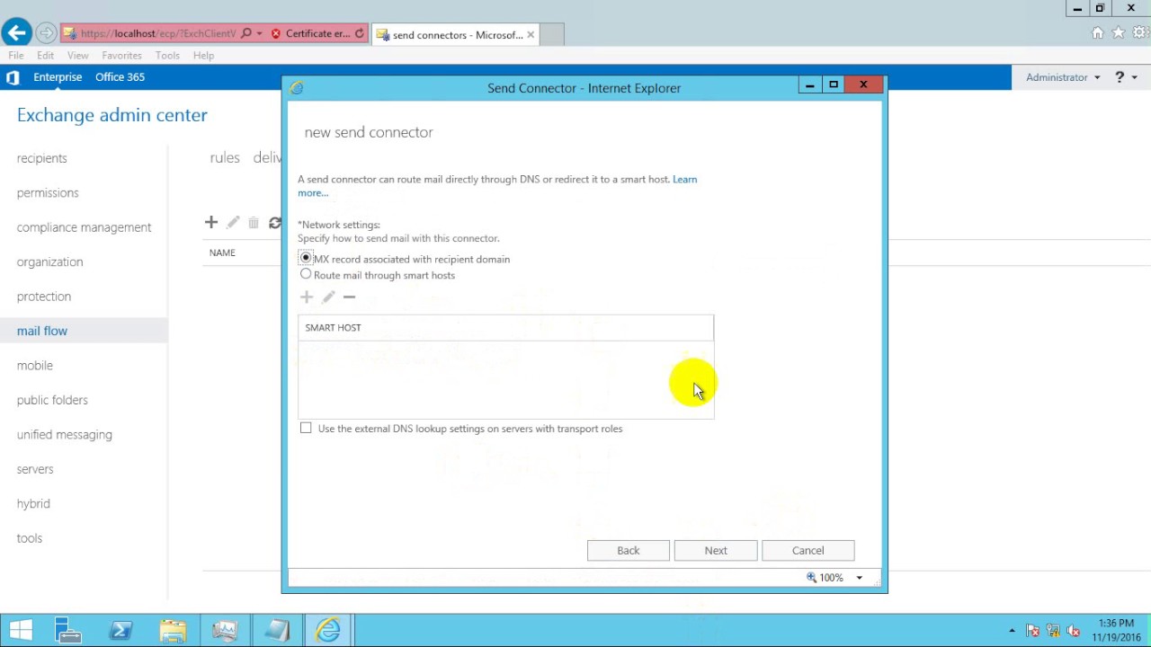 Create a Send Connector on Exchange Server 2016