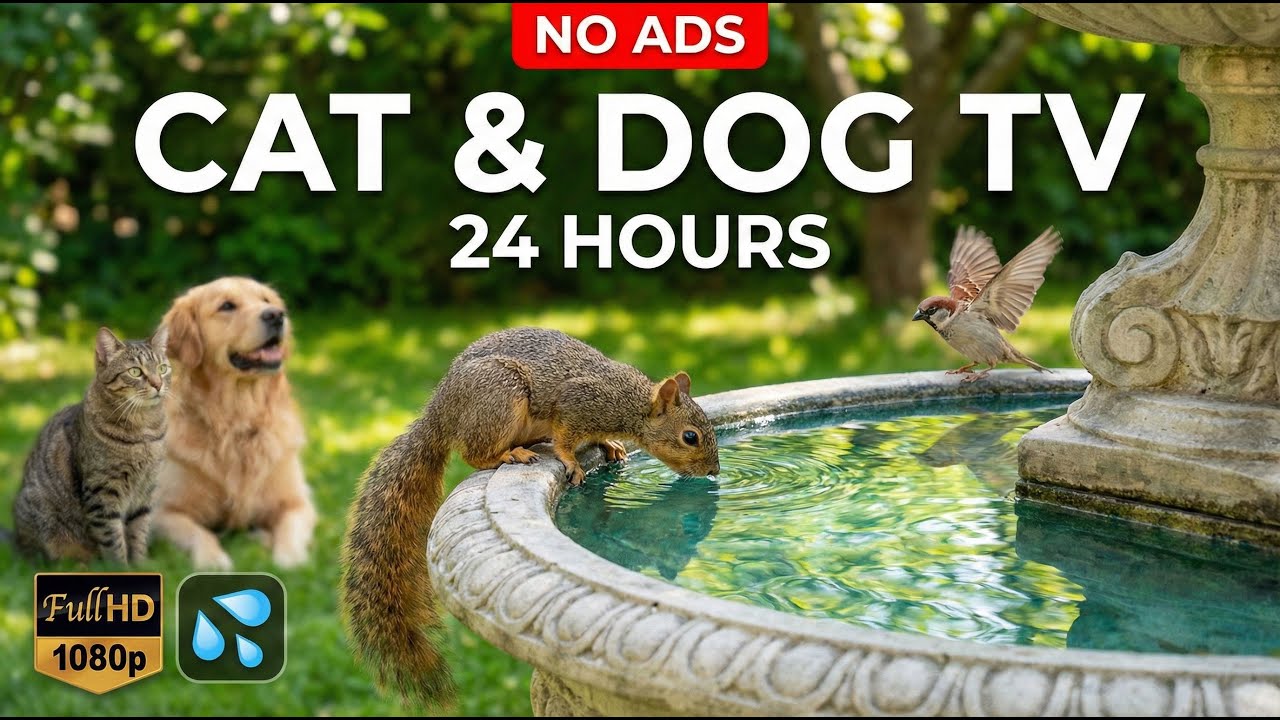 [24 Hours- No Interruptions] Cat & Dog TV 🐈🐕 from fountain {water 💦 sounds} No Ads FullHD