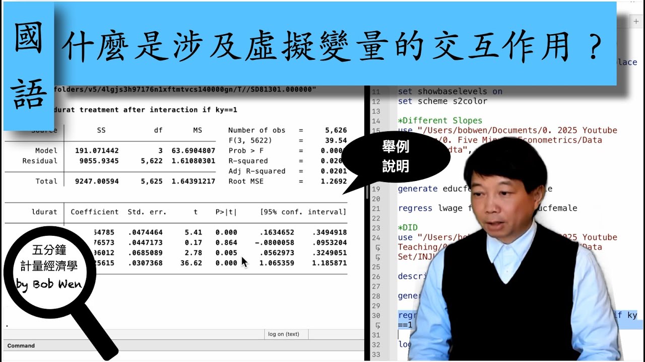 【Mandarin國語】什麼是涉及虛擬變量（Dummy Variable）的交互作用？｜五分鐘計量經濟學（計量經濟學輔導）第六十三集