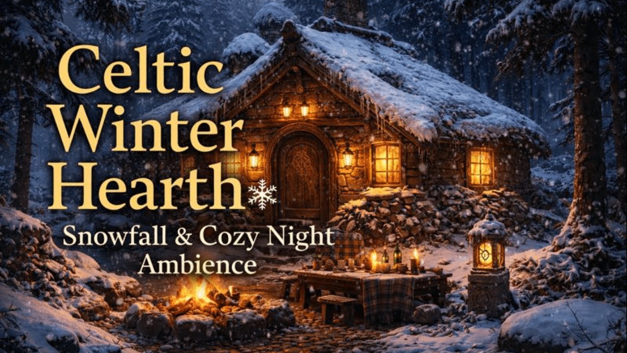 Celtic Winter Hearth ❄️ Snowfall & Cozy Night Ambience (1 Hour)