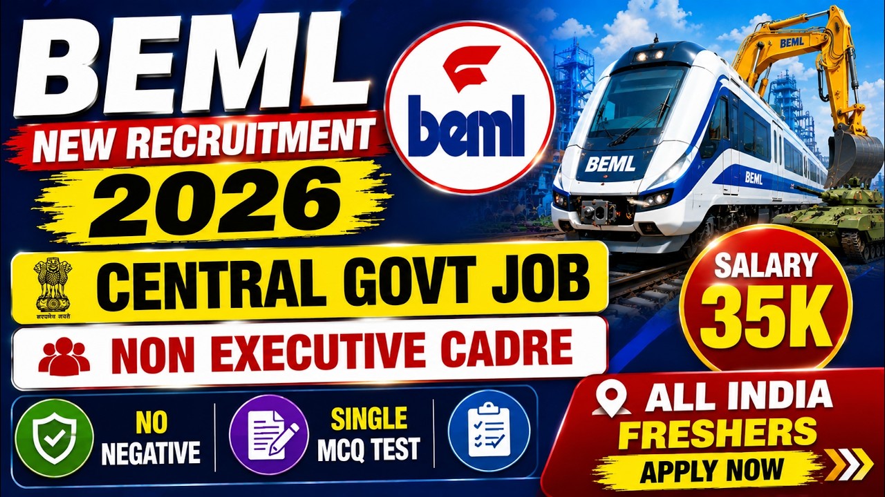 BEML Recruitment 2026 🔥Non Executive Cadre 🚫 No Negative 💰Salary: 35k 😍Freshers Apply