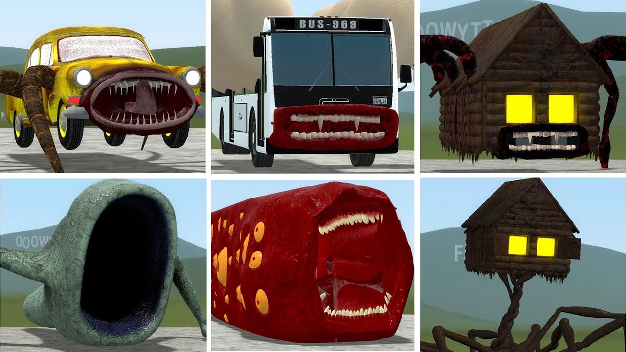 OLD AND NEW UPDATE: CAR EATER, BUS EATER BUILDING, THE BLOOP, HOUSE HEAD, TRAIN EATER IN GMOD !!