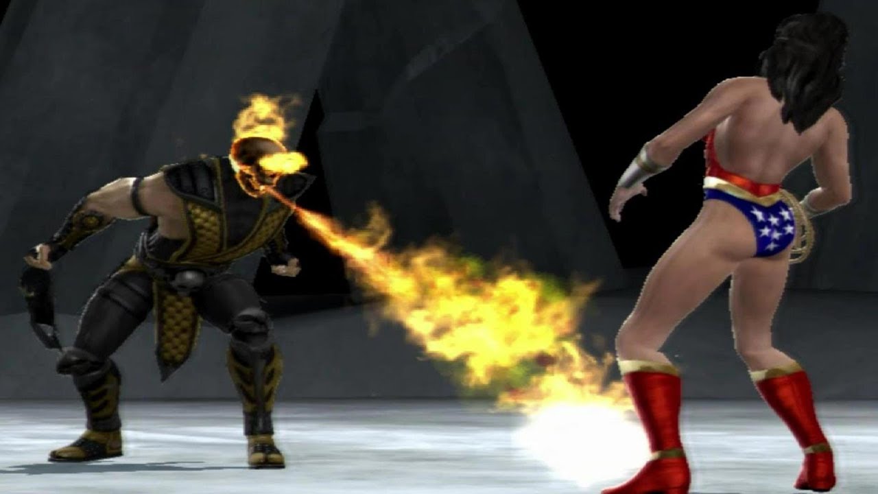 Mortal Kombat Vs DC Universe - Scorpion's Hellfire Breath On All Characters