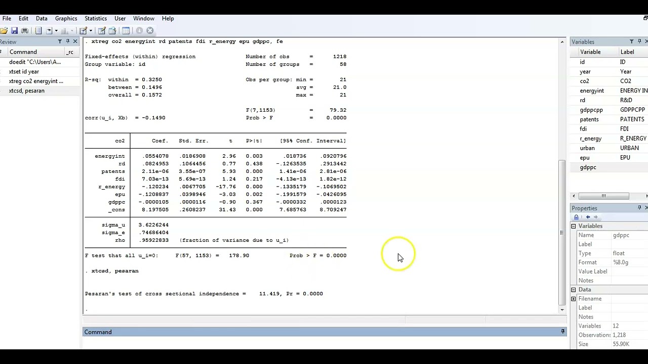 How to test for cross-sectional dependence in Stata - post estimation test
