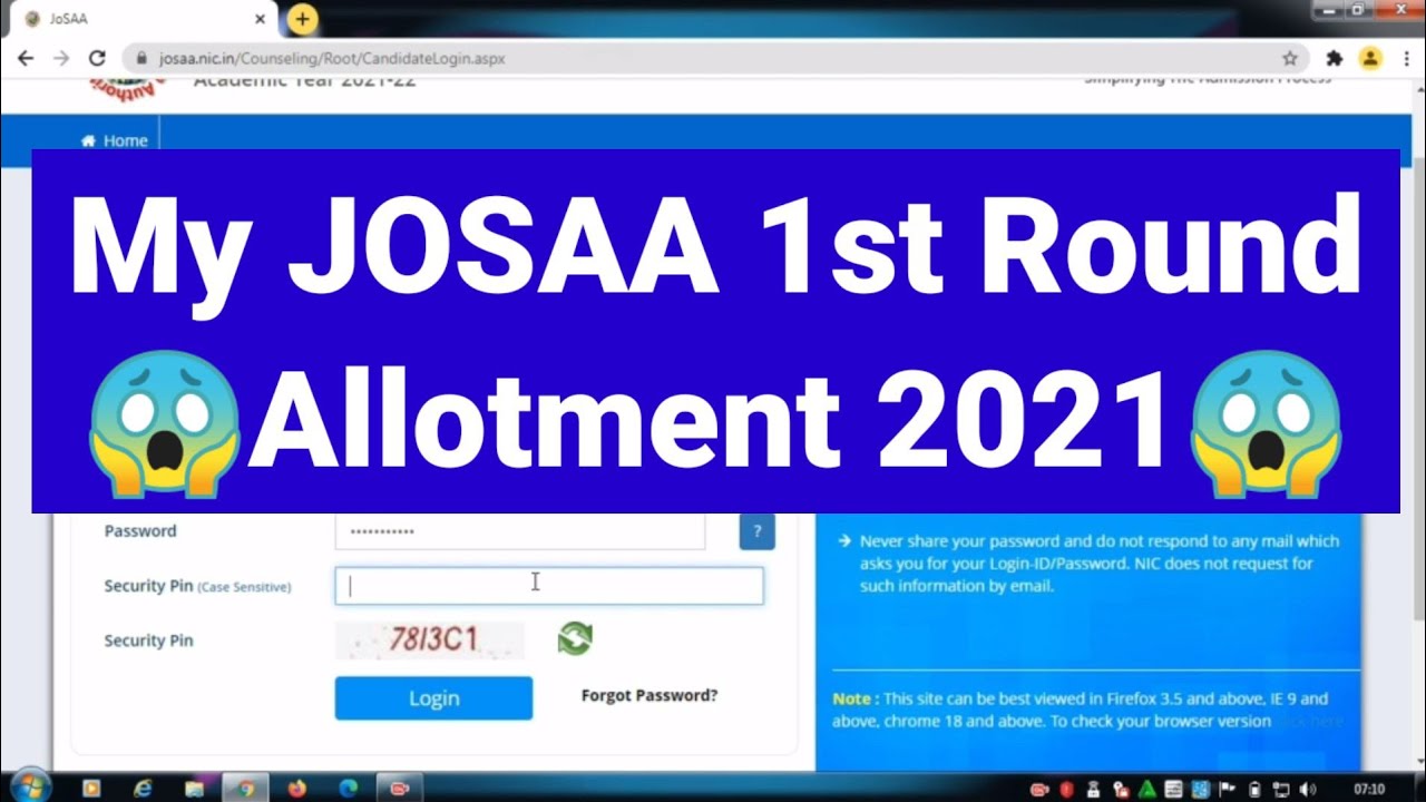 My JOSAA 1st Round Allotment 2021 Result 😱😱