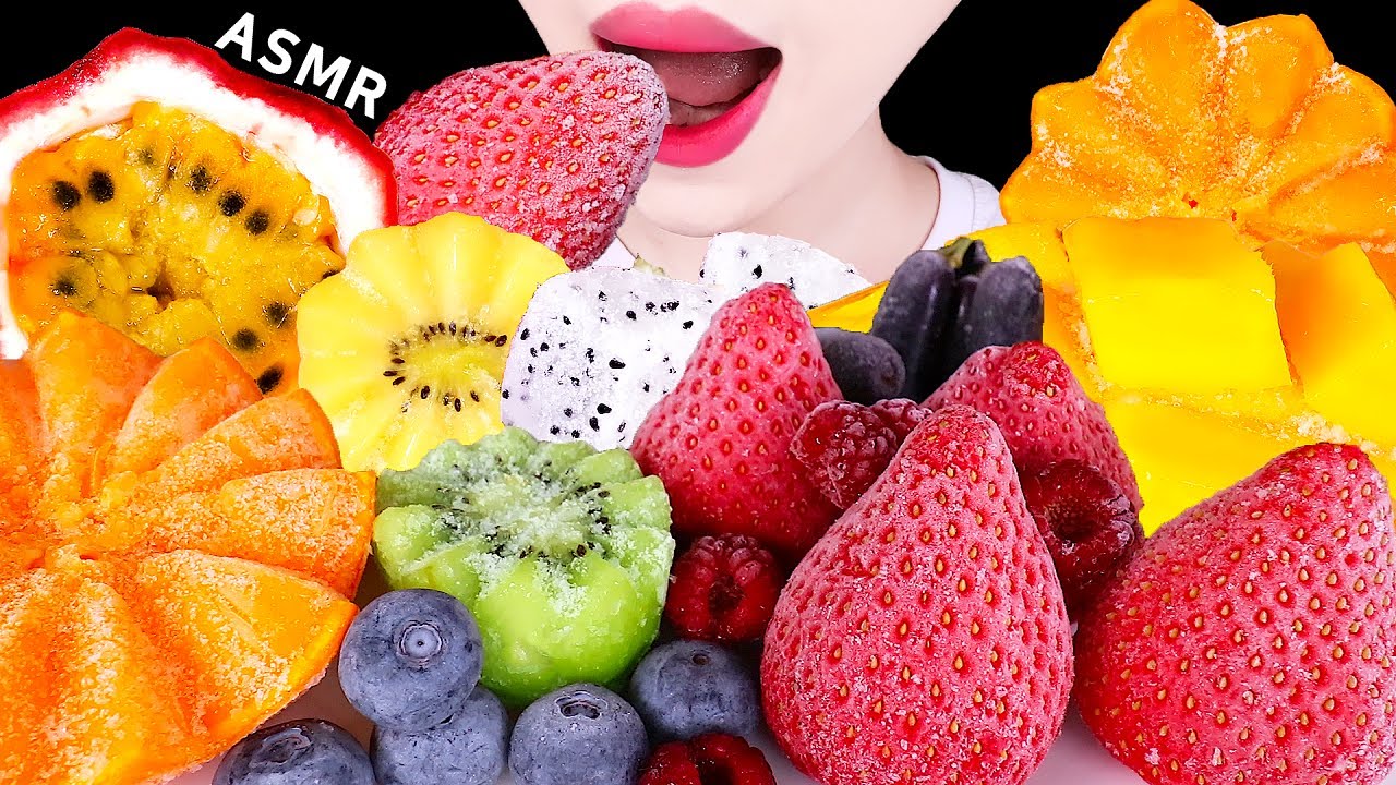 ASMR FROZEN FRUITS, BERRIES, MANGO, KIWI, GRAPE, DRAGON FRUITS etc. 얼린과일 EATING SOUNDS MUKBANG 먹방