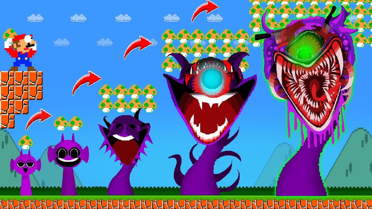 Марио спасает эволюцию Спрунки Дюппл Пурпл (фаза 1-999) в Super Mario.