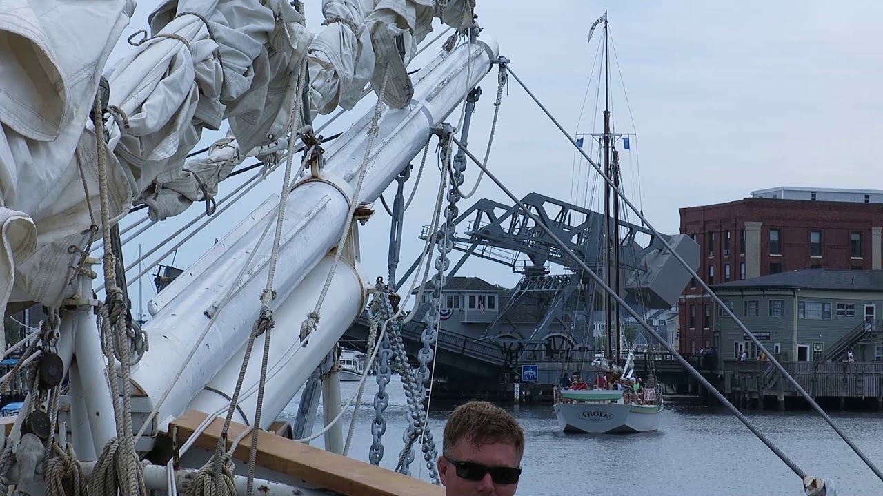Schooner Mystic outbound Mystic River at the highway drawbridge ~ © Post Road Photos