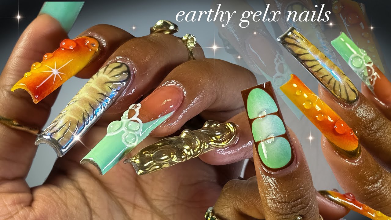 Earthy GelX Nails!🌿🍄‍🟫✨| simple gelX application + unique nail art!✨