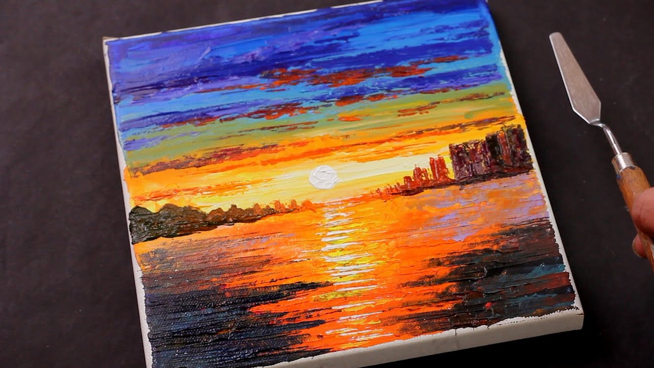 Abstract Sunset Painting / Acrylic painting on Canvas Step by Step / Day #313