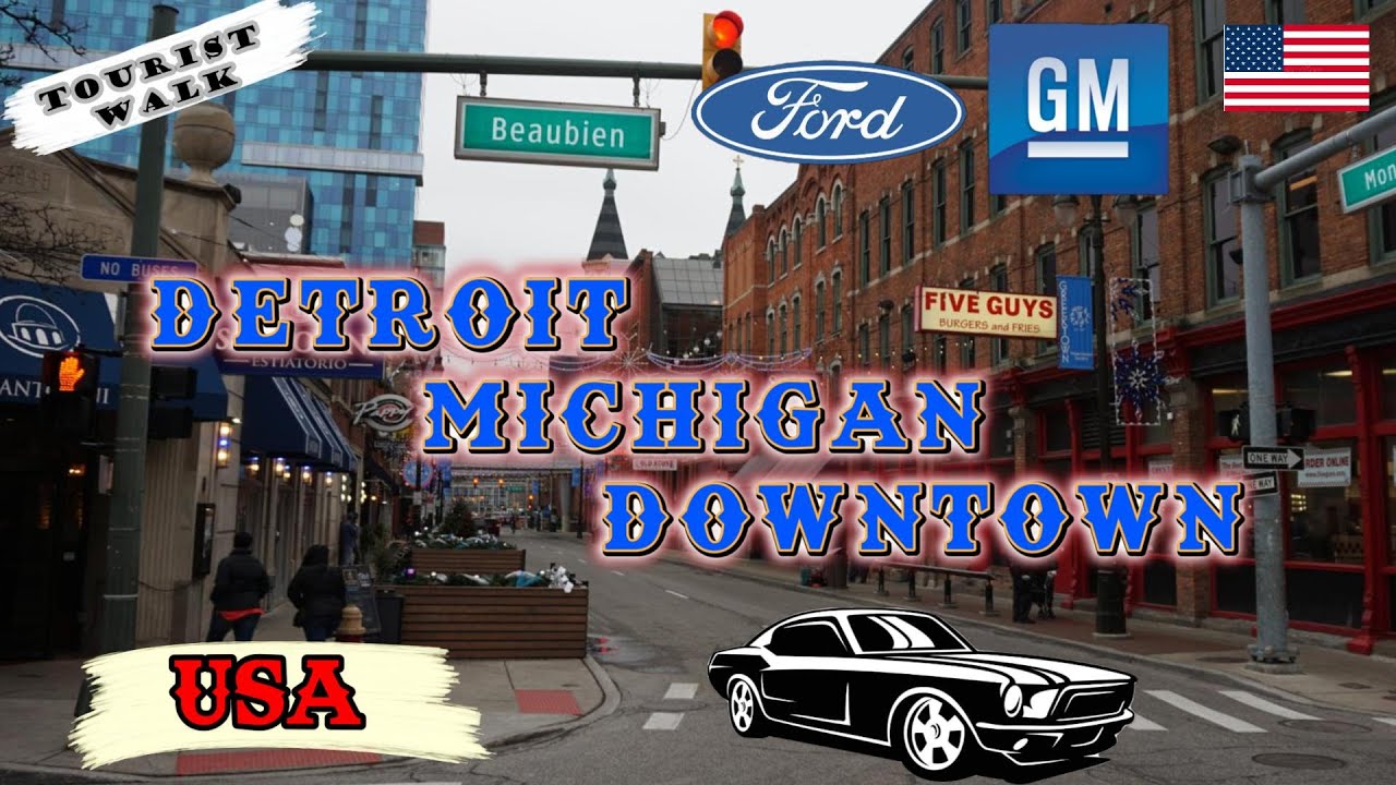 🚗 Walk Around Detroit Michigan, Downtown. 🇺🇸