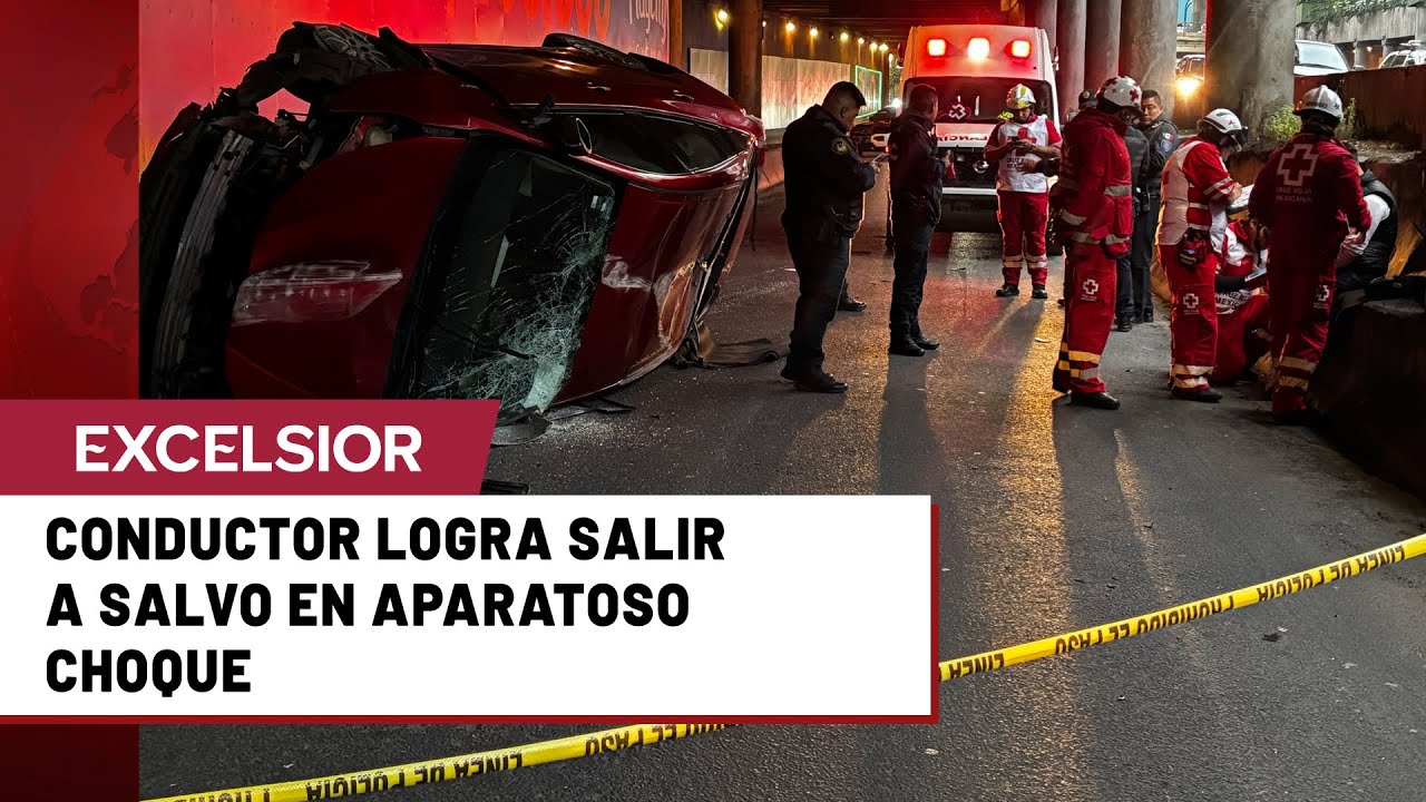 Veh&iacute;culo vuelca sobre Perif&eacute;rico Sur y conductor salva la vida