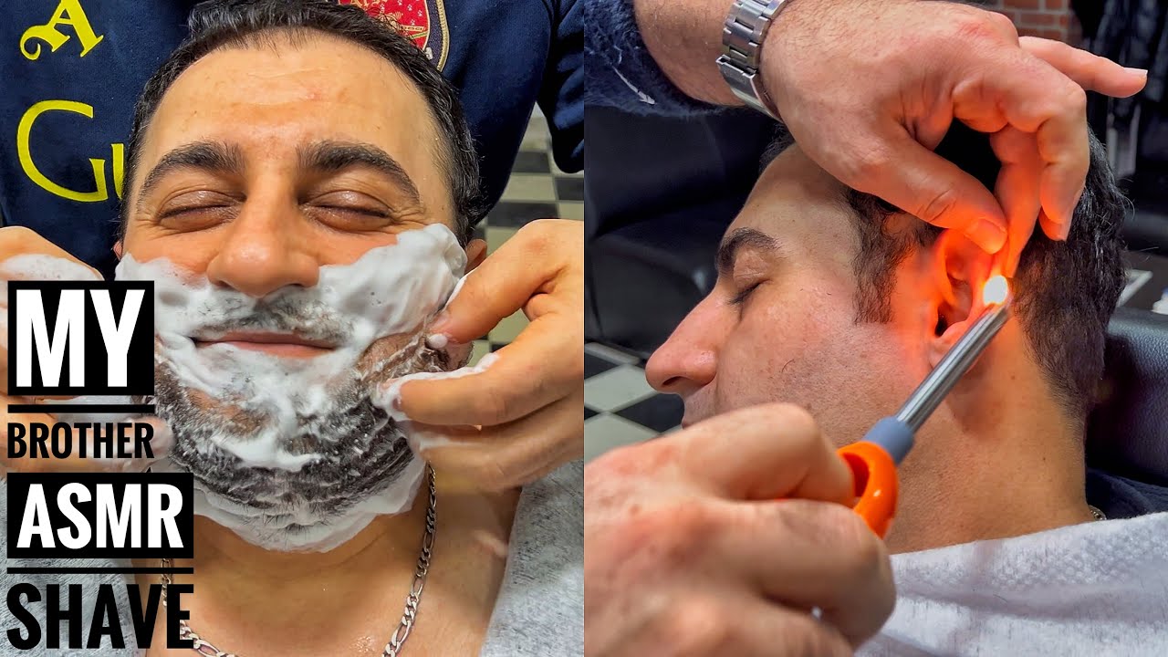 Asmr Beard Cut |  hot lather | razor finish | Sleep Massage | First ASMR video with my brother