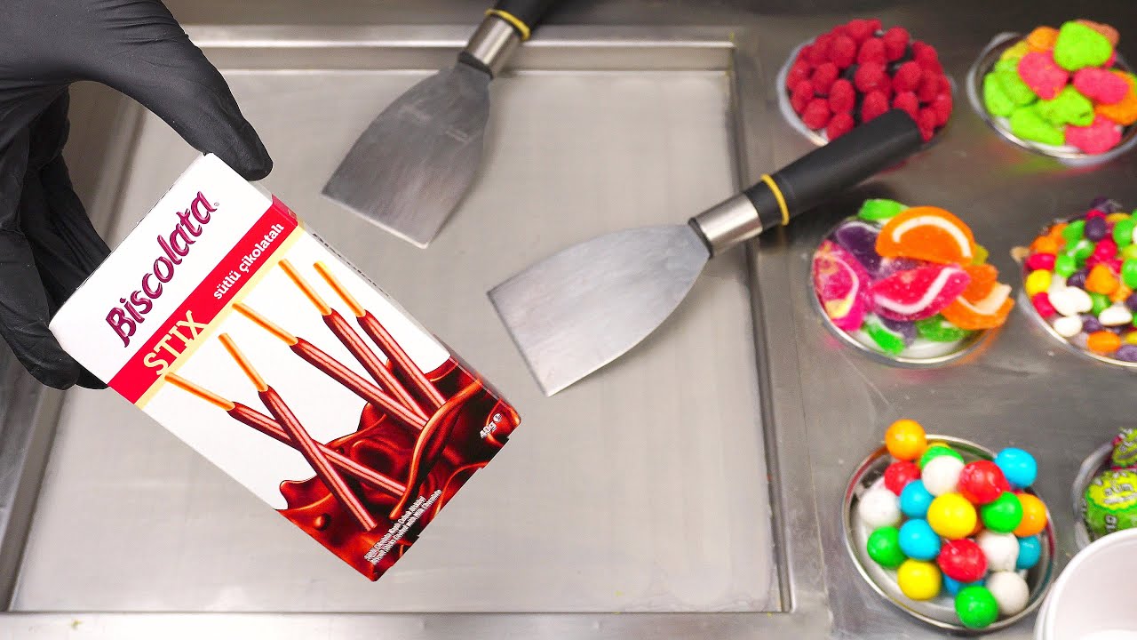 Biscolata stick roll ice cream making with ice cream machine ( Pan Ice Cream Rolls )