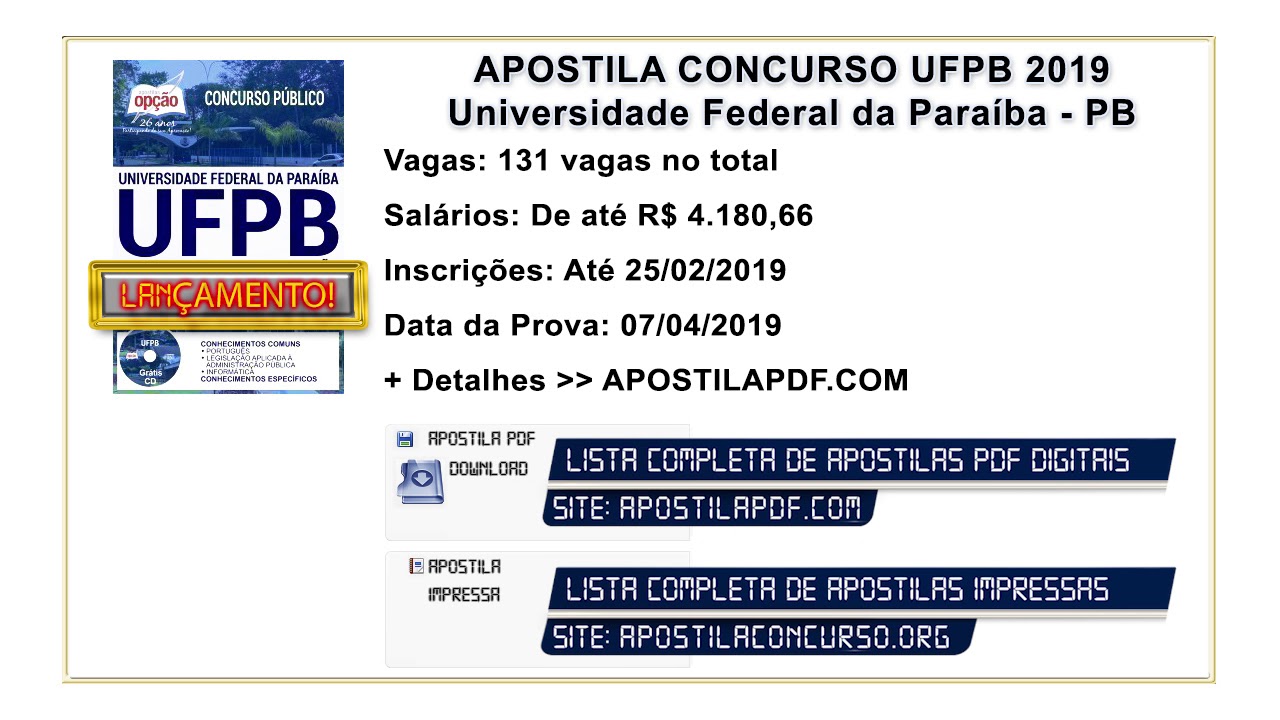 Apostila Concurso UFPB 2019 - Edital, Inscri&ccedil;&atilde;o e Apostilas