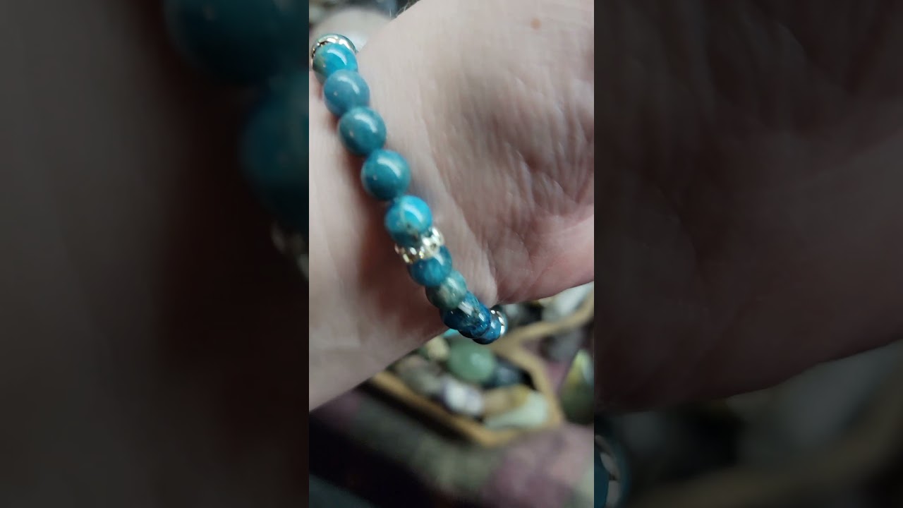 Buddha bracelet with blue apatite