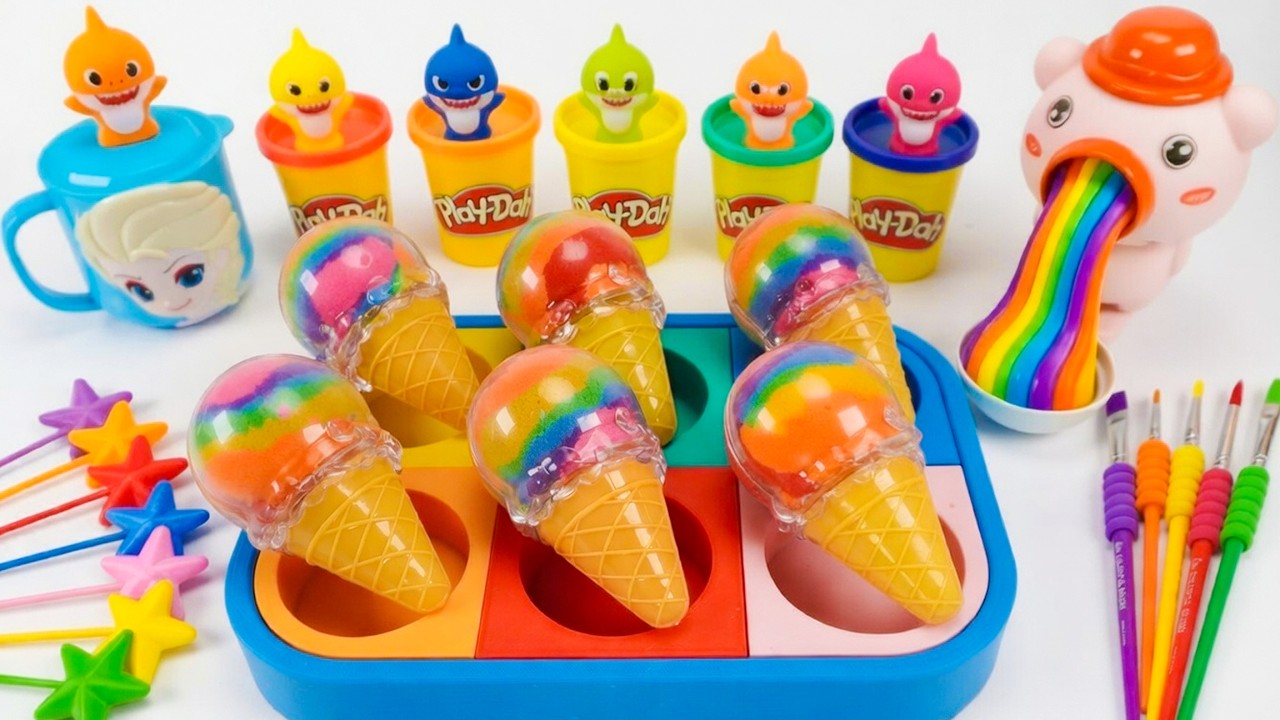 Super Satisfying & Colorful Rainbow Kinetic Sand Ice Cream Cones & Cutting ASMR 🌈 Kinetic Sand ASMR