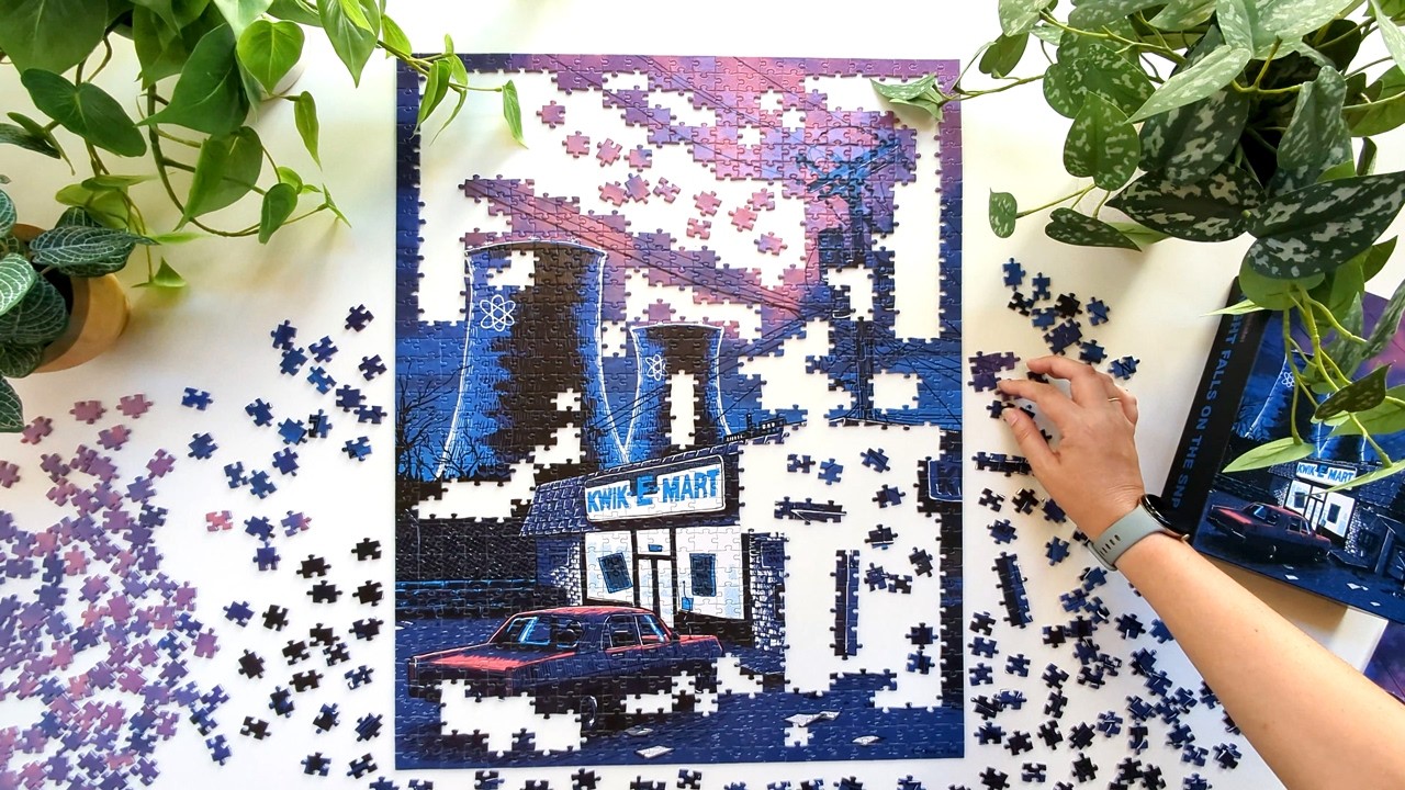 A gorgeous Simpson's puzzle. 🍩 Tim Doyle's ‘Night Falls at SNPP’. 1000-Pc Jigsaw Puzzle Time Lapse