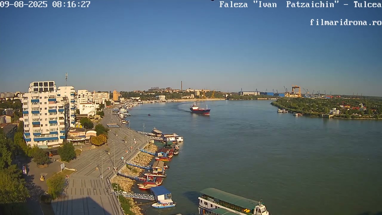 Danube Promenade Webcam - Daily Timelapse: August 9, 2025 [Tulcea, Romania]