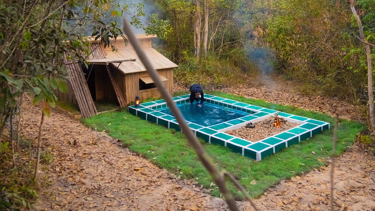 Girl Living Off Grid Build Bamboo Swimming Pool Villa By Ancient Skills Alone